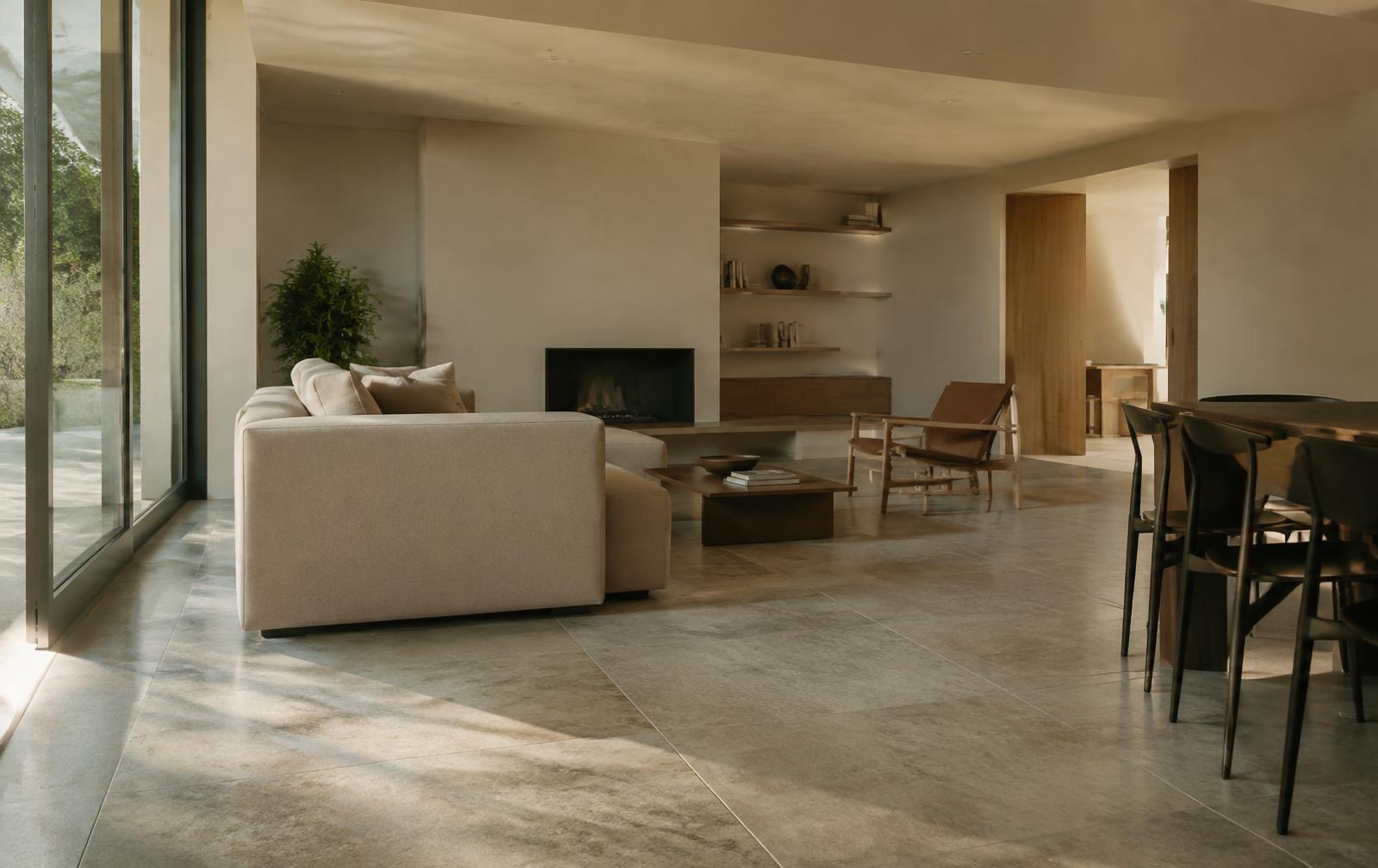 Natuursteen vloer in een moderne woonkamer